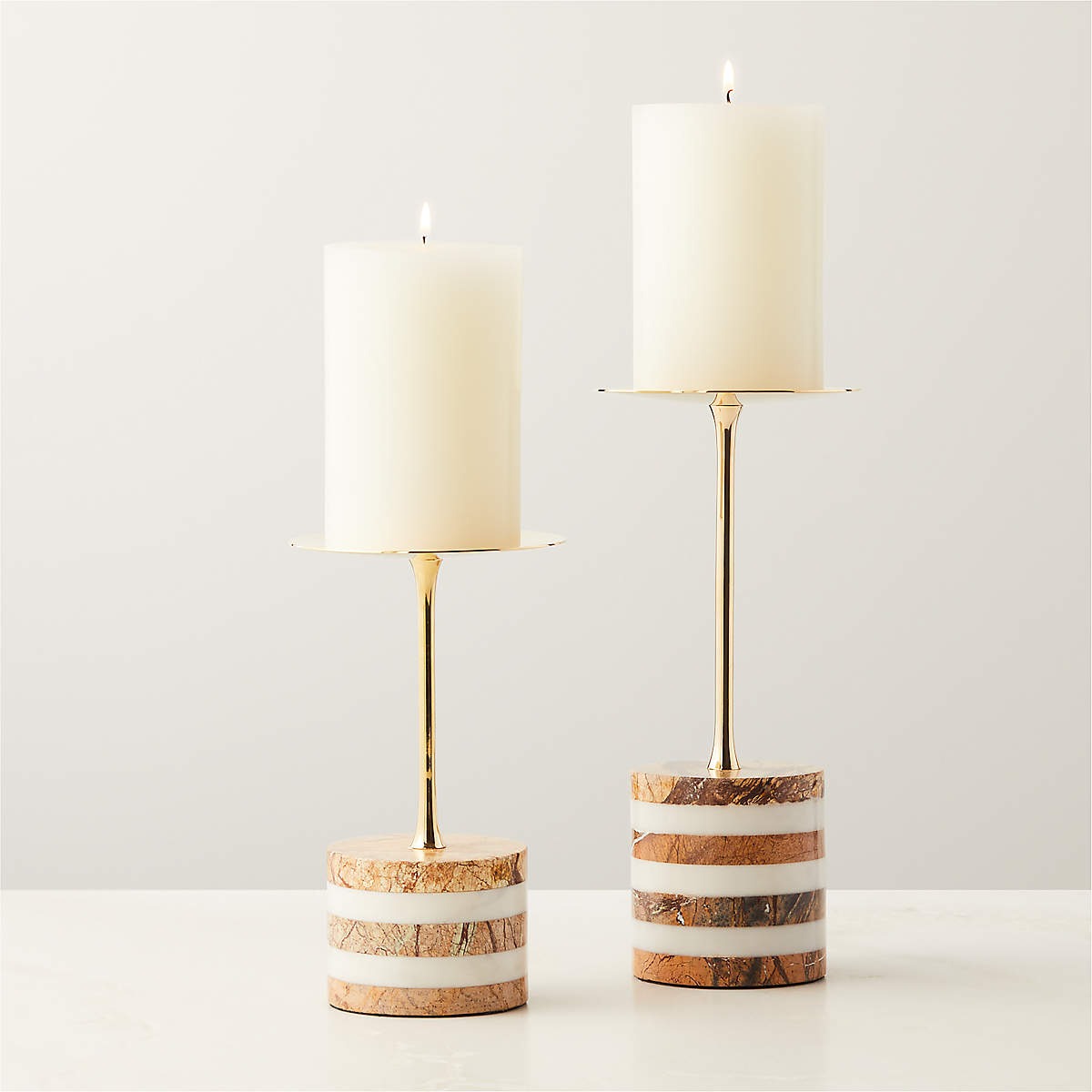 STACKED MARBLE CANDLE STANDS SET OF 2
