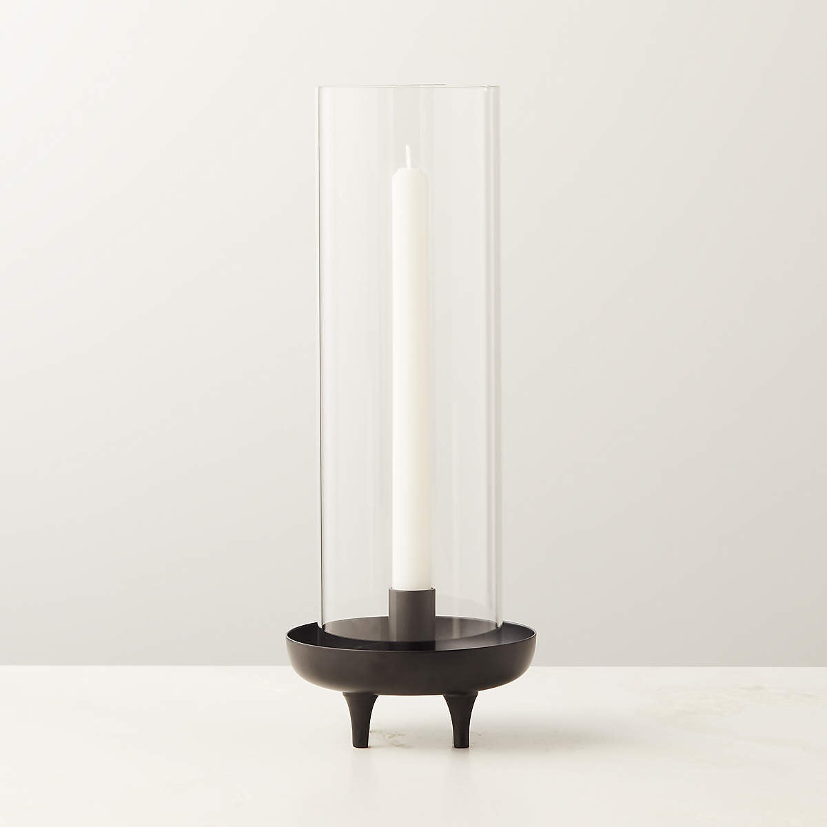 VETRO MATTE BLACK STAINLESS STEEL AND GLASS HURRICANE CANDLE HOLDER